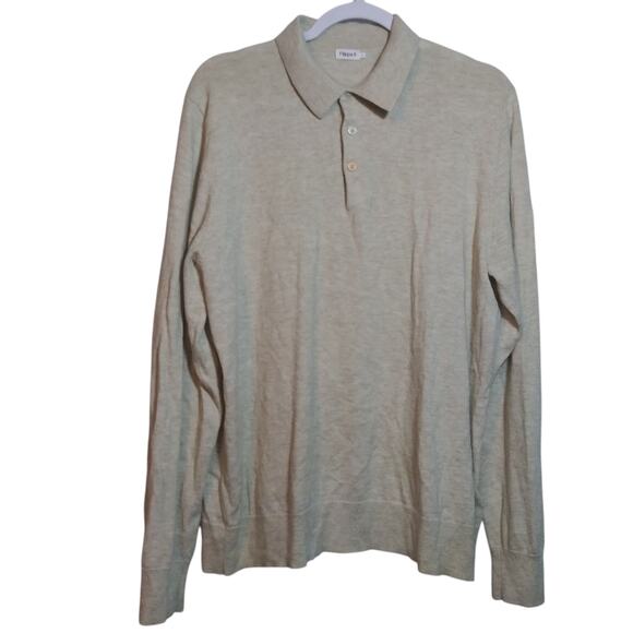 Filippa K Knitted Polo Shirt Beige Melange Long Sleeve Natural Wool Cotton SZ L - Picture 1 of 13